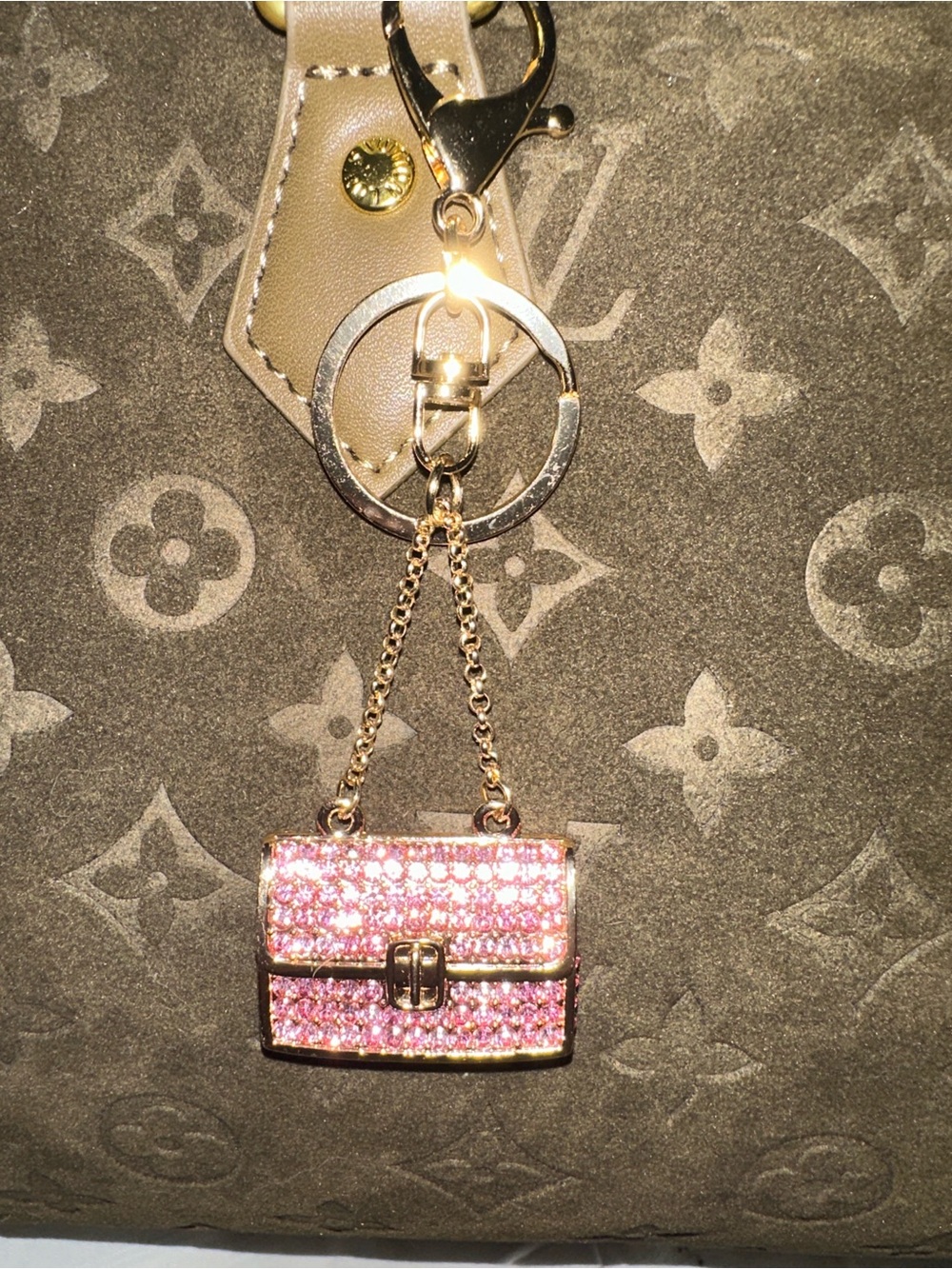 Gold-Tone Pink Crystal Purse Keychain - Women Accessories